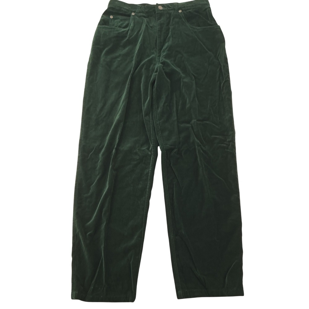 Jones New York Sport Velvet Pants Womens 12 Green High Waist Straight Leg Goth
